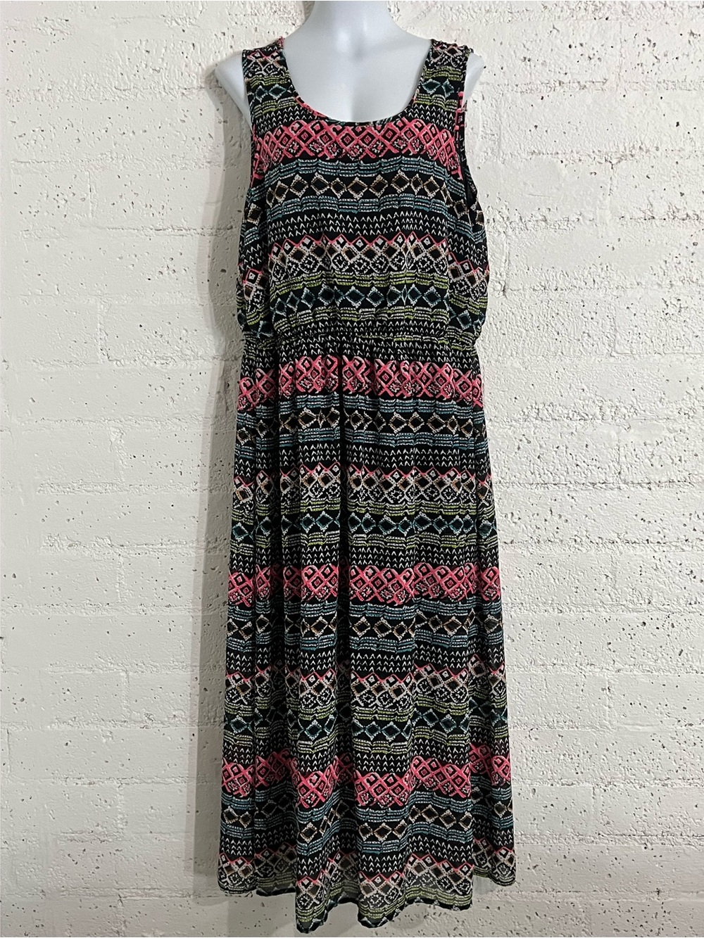 Speed Control New York Plus Maxi Dress 2X Black Bright Geometric Print Blouson
